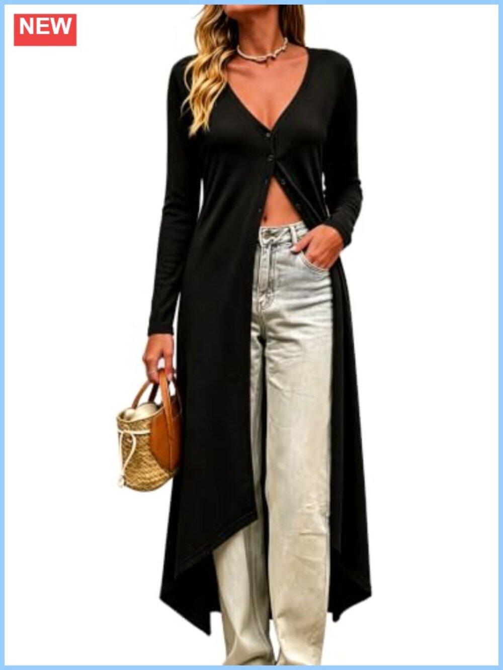 Women Long Maxi Duster Cardigan Button Up V-Neck Sweater Lightweight Knit